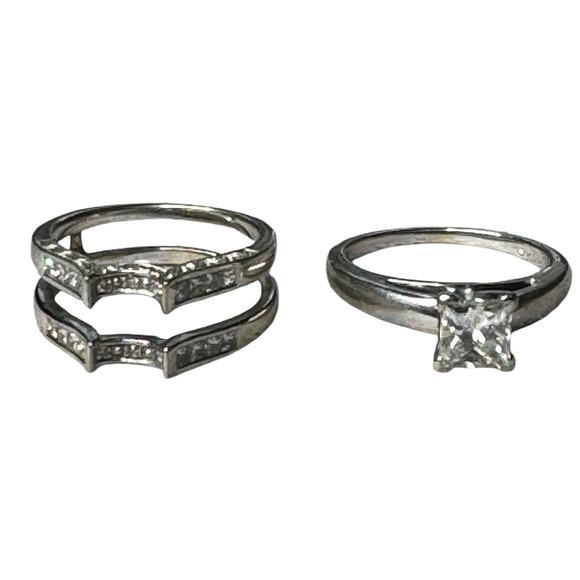 1 Carat Princess Cut Solitaire Natural Diamond Engagement Ring & Wedding Band - Picture 1 of 16